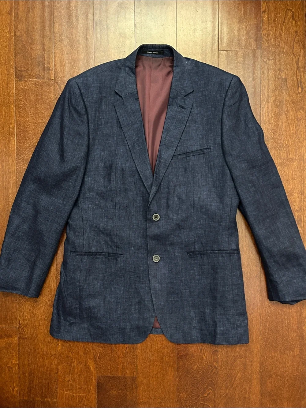 Pronto Uomo Blue Dark Blue 100% Linen Blazer, Two-Button Blazer, Size 42R